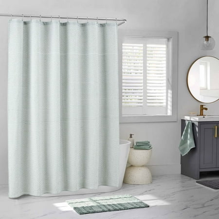 Better Homes & Gardens Fabric Shower Curtain, Green and White Pinstripe, 72 in x 72 in