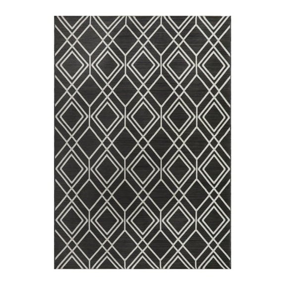 Better Homes & Gardens Grey Diamond Geo Woven Outdoor Rug, 5'x 7'