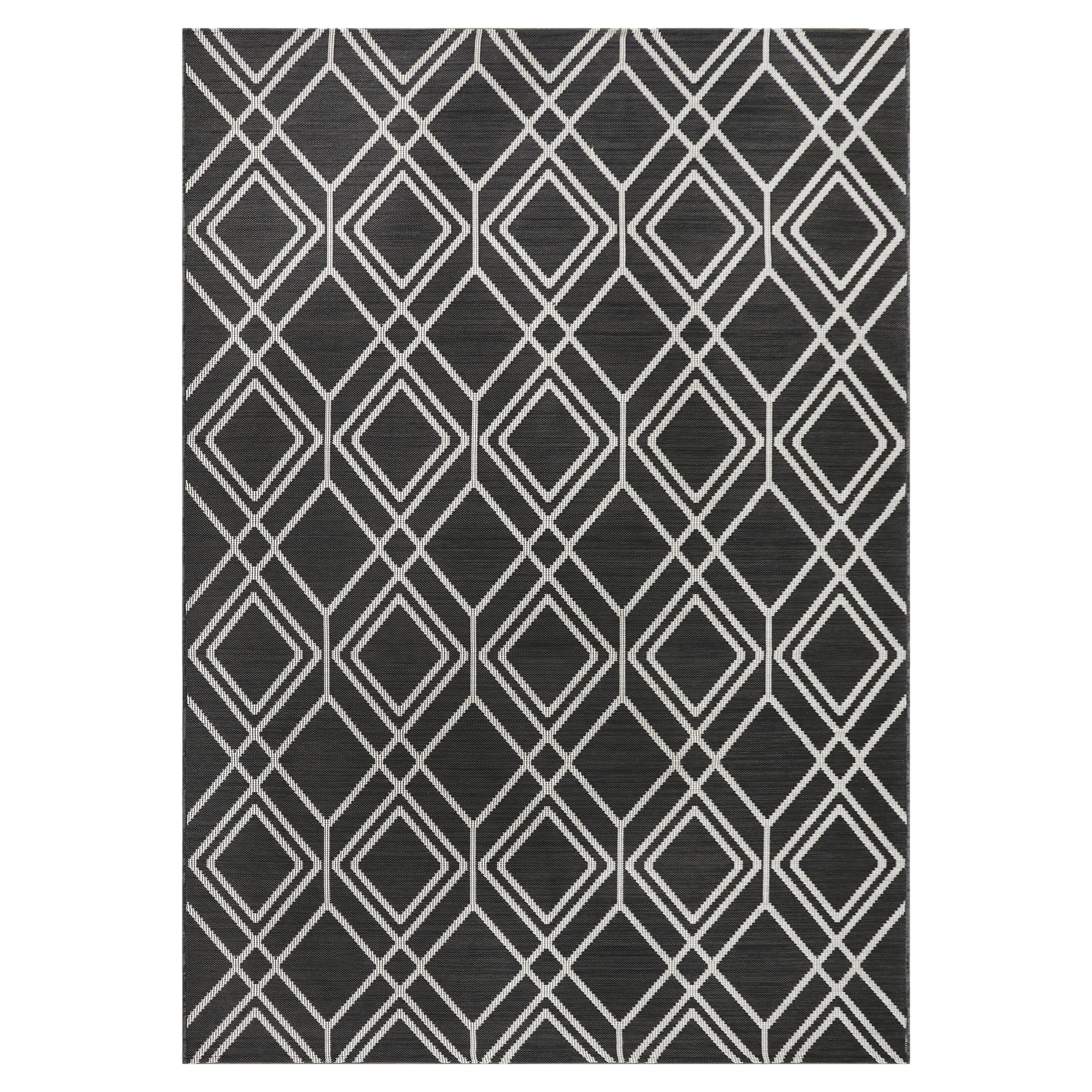 Better Homes & Gardens Grey Diamond Geo Woven Outdoor Rug, 6'x9