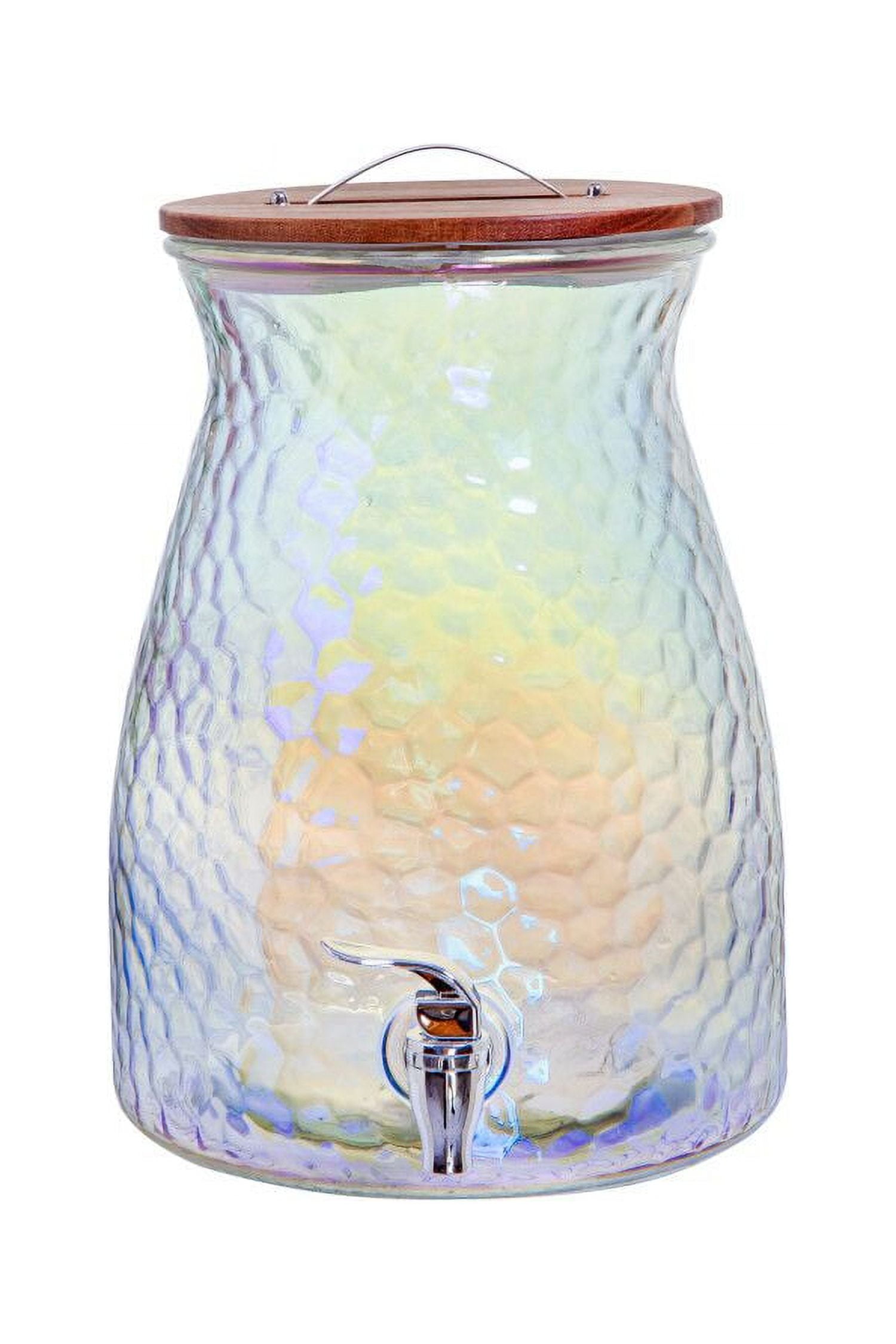Better Homes & Gardens 2 Gallon Ribbed Clear Glass Beverage Dispenser with  Acacia Wooden Lid