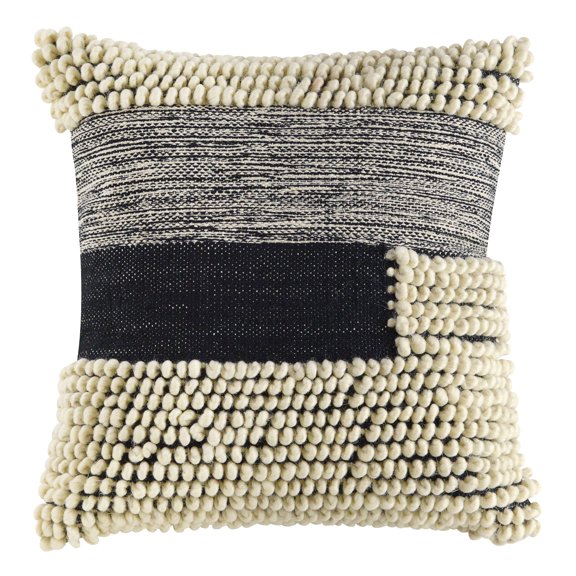 Better Homes & Gardens Handcrafted Banded Loop Decorative Throw Pillow, 18"x18", Ivory