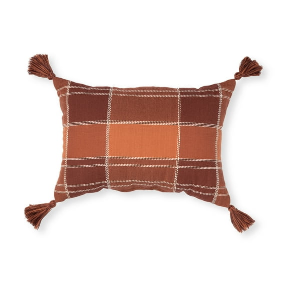 Better Homes & Gardens Harvest Plaid Outdoor Throw Pillow, 14" x 20" Oblong