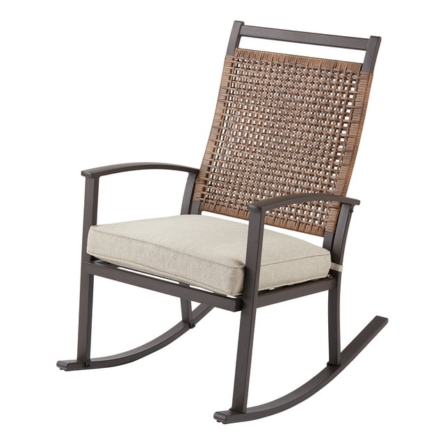 Better Homes & Gardens Heritage Outdoor Wicker Rocking Chair with Beige Cushion