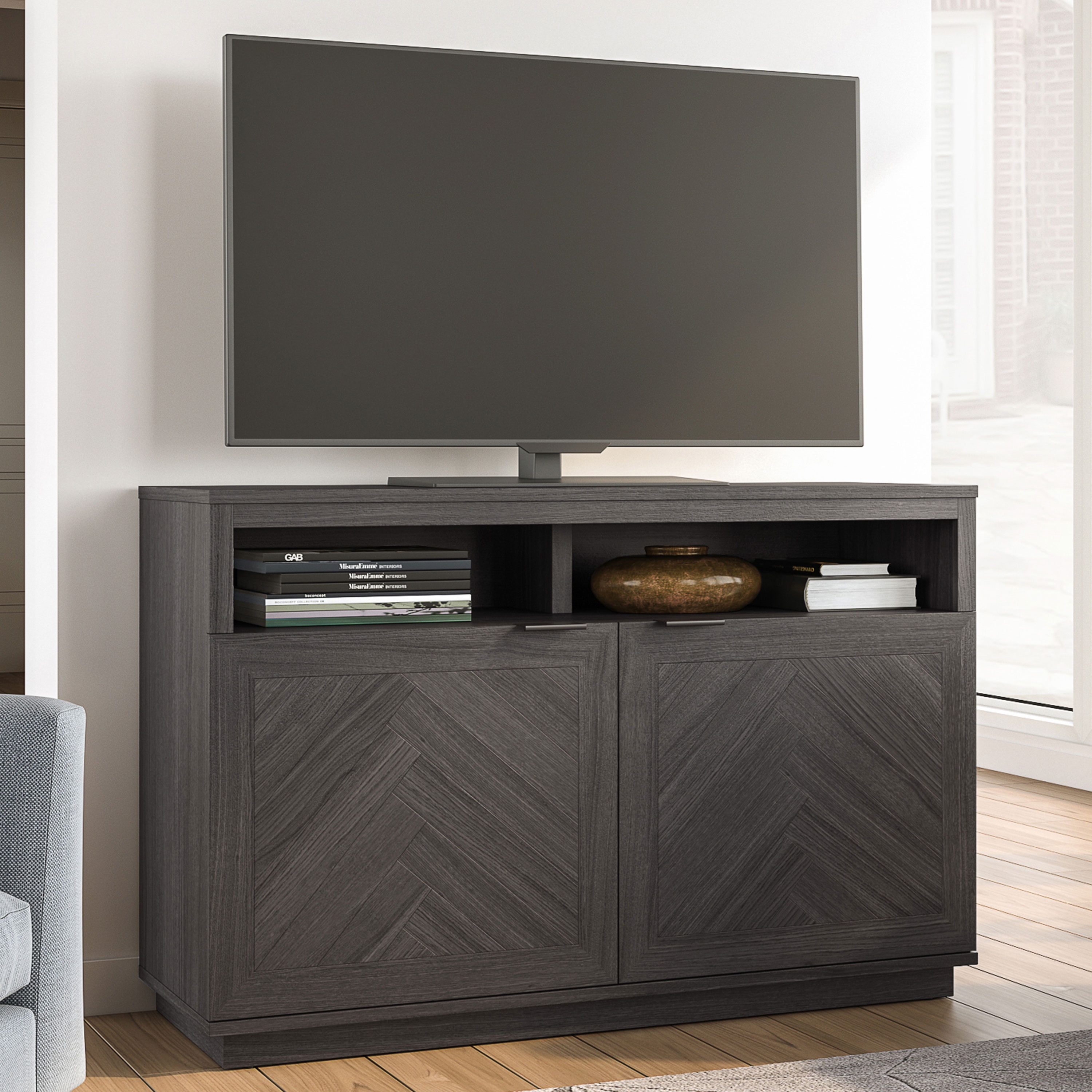 Better Homes Gardens Herringbone TV Stand for TVs up to 55 Gray Walmart