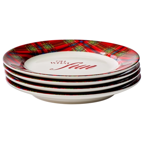 Better Homes & Gardens Holiday Plaid Stoneware Appetizer Plates, 4-Pack