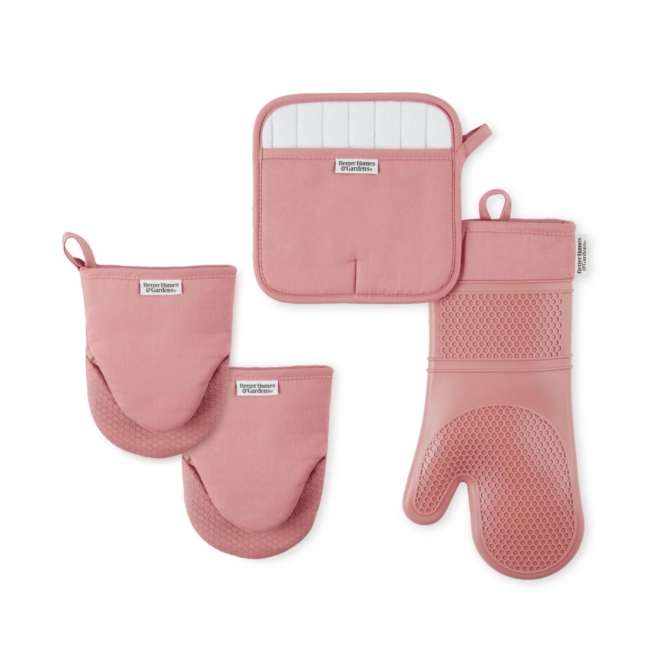 Better Homes & Gardens Honeycomb Silicone and Cotton Oven Mitt, Pot Holder, Mini Mitt Set, Dusty Rose, 4 Pieces - Walmart.com