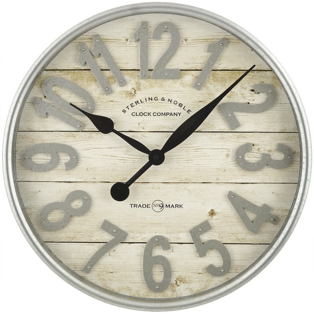 Better Homes & Gardens Indoor 20" White and Galvanized Raised Arabic Farmhouse Analog Wall Clock