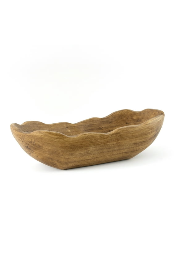 Indoor Carved Mid-Tone Brown Wood Decorative Dough Bowl