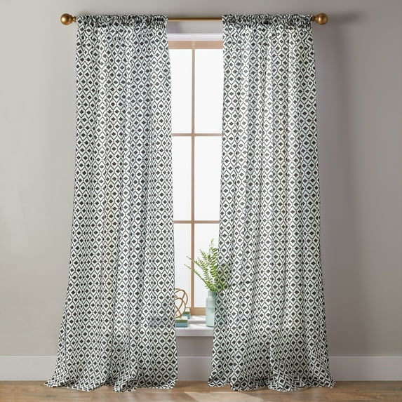 Better Homes & Gardens Indoor Clipped Diamond Polyester Sheer Single Rod Pocket Panel , Black , 50"x 95"