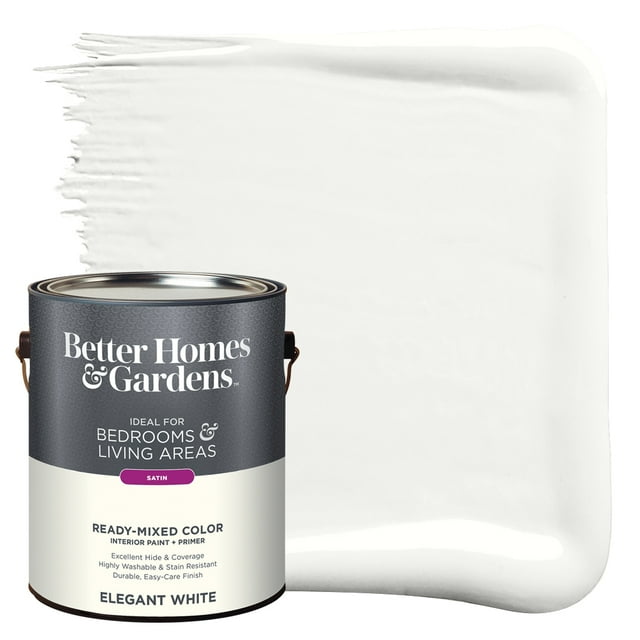 Better Homes & Gardens Interior Paint and Primer, Elegant White / White, 1 Gallon, Satin