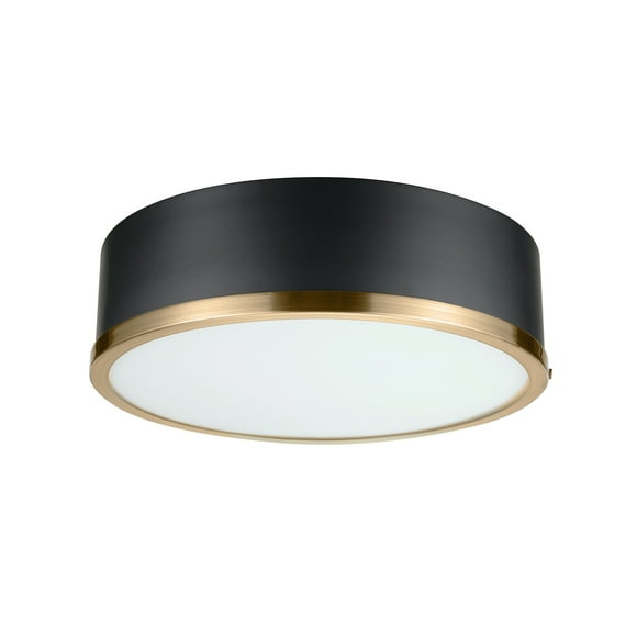 Better Homes & Gardens Irving Park 2-Light Flush Mount, Matte Black Finish, Burnished Brass Accents, Frosted Glass Shade, LED Bulbs Included