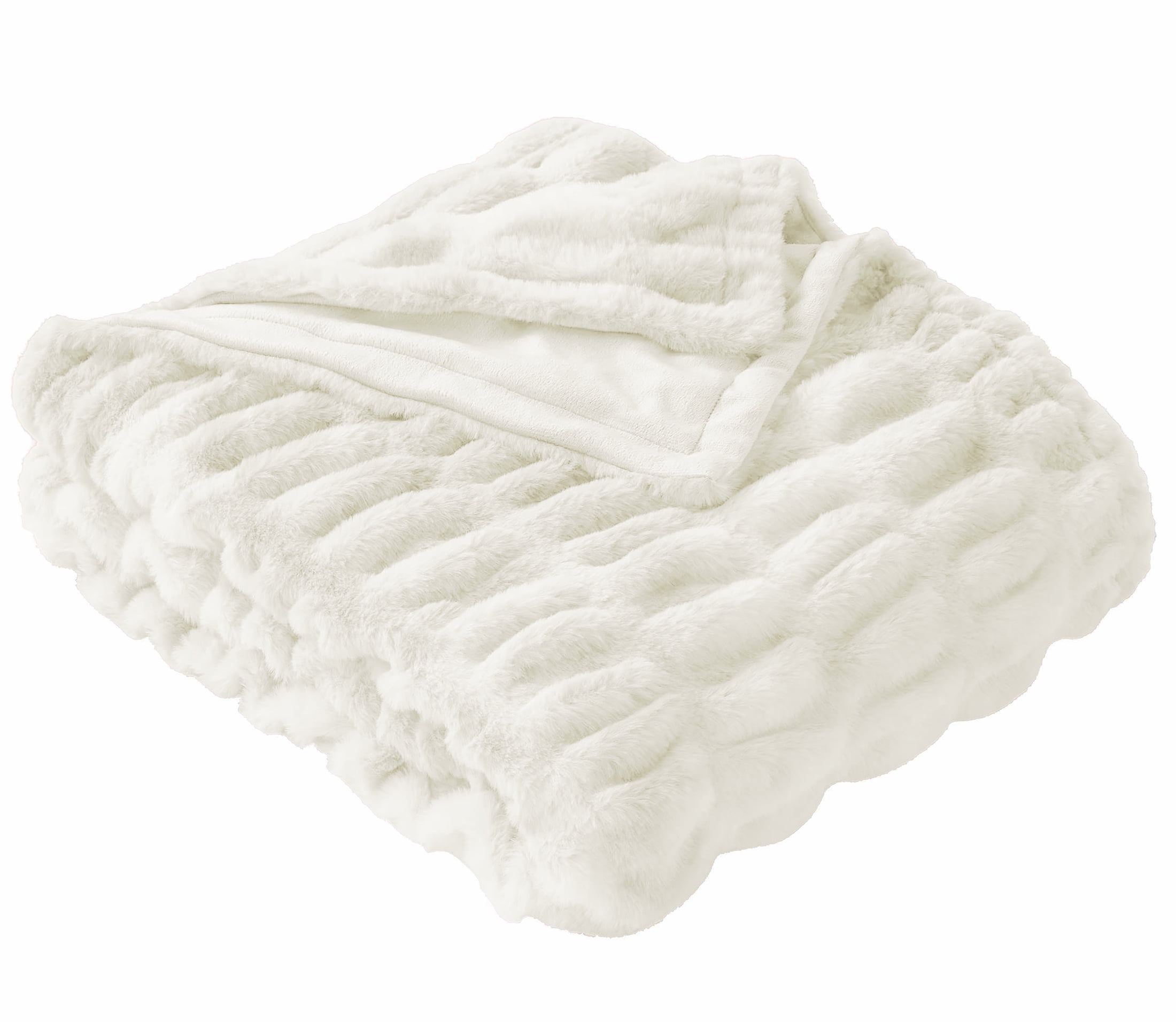 Better Homes & Gardens Ivory Ruched Faux Fur Throw, 50" x 72", Adult/Teen