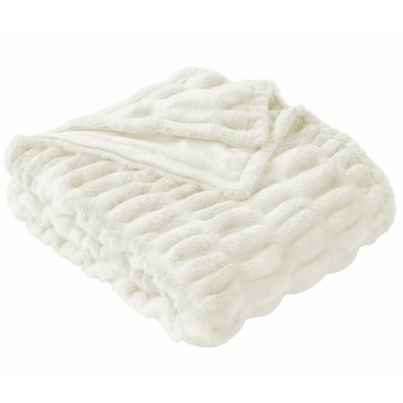 Better Homes & Gardens Ivory Ruched Faux Fur Throw, 50" x 72", Adult/Teen
