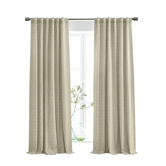 Better Homes & Gardens Jacquard Velvet Blackout Curtain Rod Pocket/Back Tab Indoor Single Panel, Almond Biscuit, 50" W x 108" L, Adult