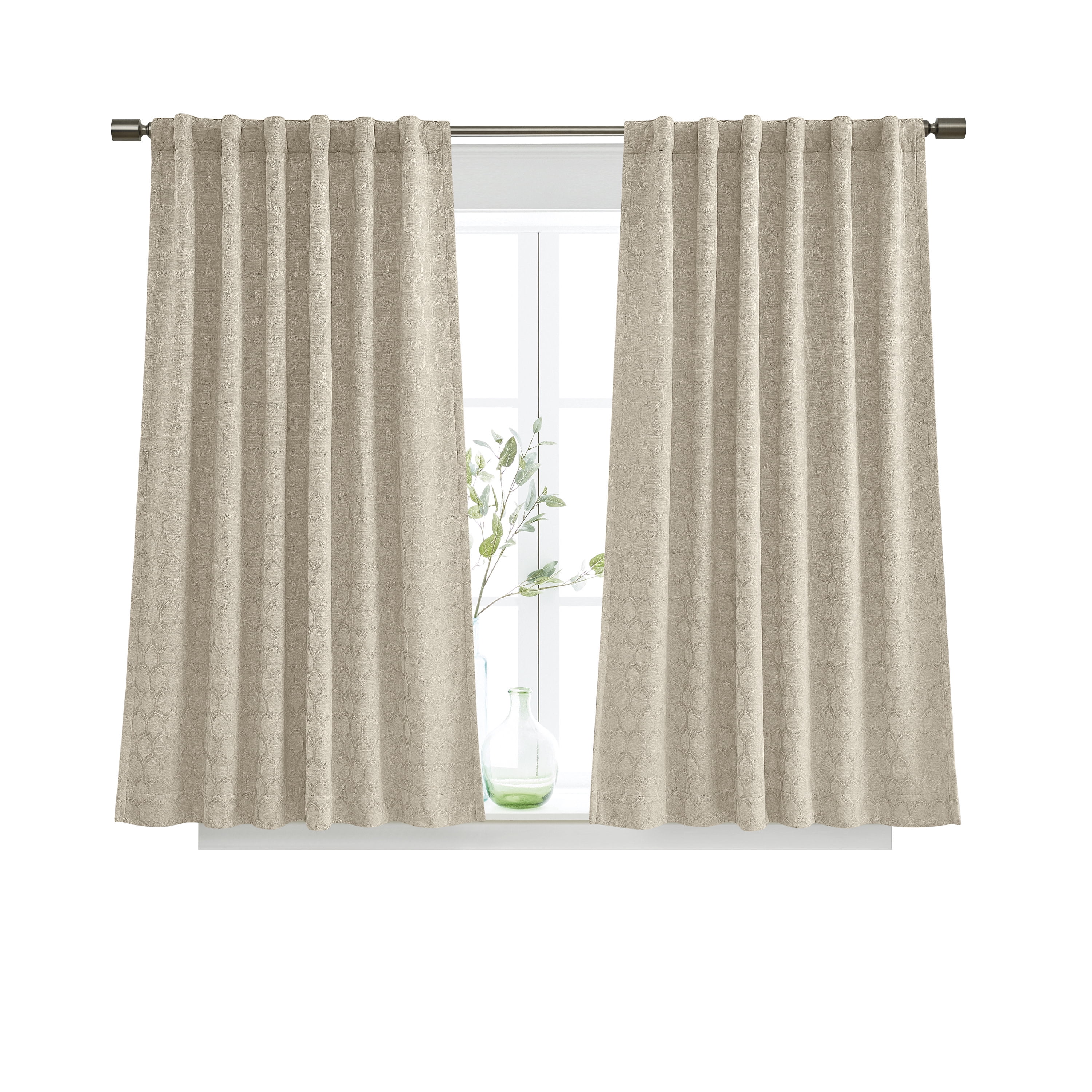 Better Homes & Gardens Jacquard Velvet Blackout Curtain Rod Pocket/Back Tab Indoor Single Panel, Almond Biscuit, 50" W x 63" L, Adult