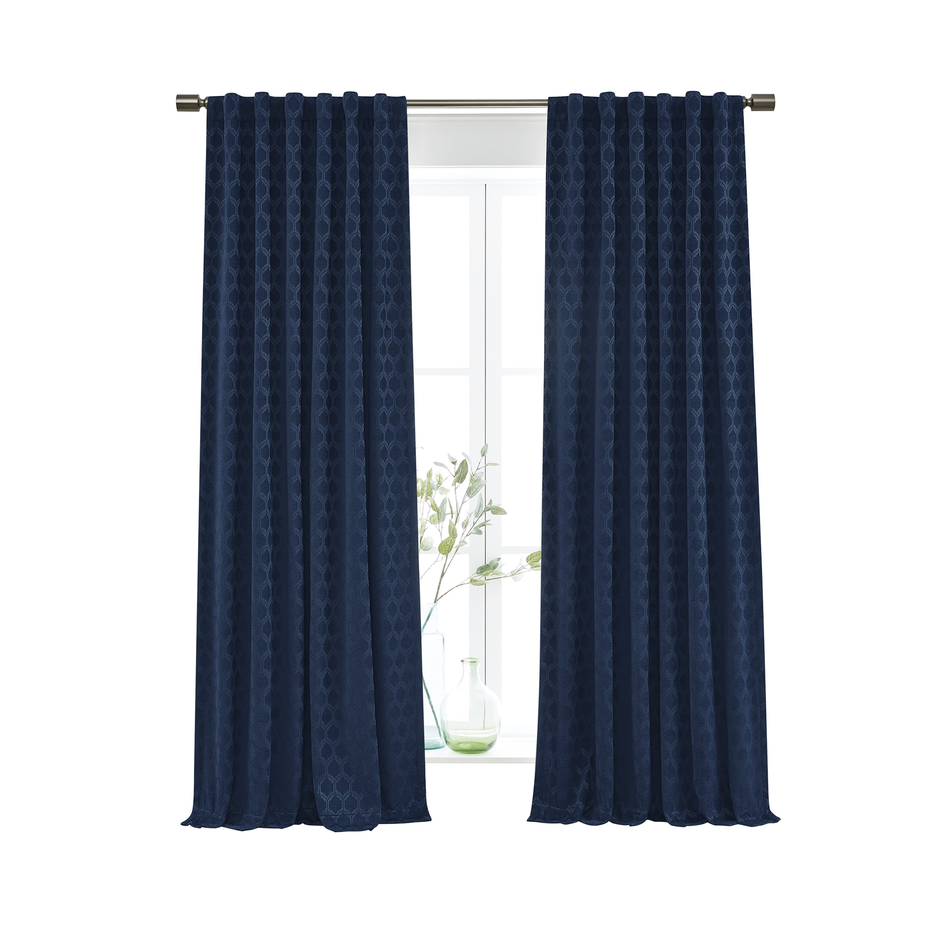 Better Homes & Gardens Jacquard Velvet Blackout Rod Pocket/Back Tab Single Curtain Panel, 1-Piece, Blue Cove, 50" W x 108" L