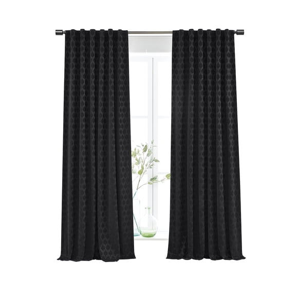 Better Homes & Gardens Jacquard Velvet Blackout Single Curtain Panel, Rod Pocket/Back Tab, Rich Black, 50 in x 95 in