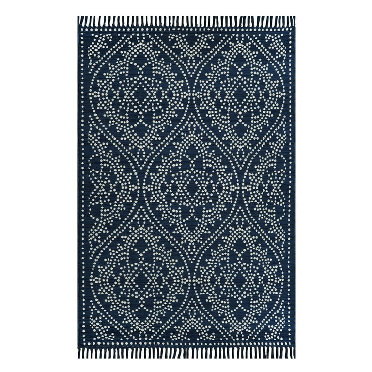 7'X10' Navy Blue Hand Hooked Uv Treated Trellis Indoor Outdoor Area Rug 7'X10' Navy Blue Hand Hooked Uv Treated Trellis Indoor Outdoor Area Rug