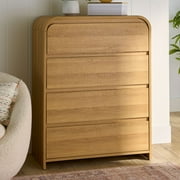 Better Homes & Gardens Juliet Arc Dresser with 4 Drawer for Bedroom Living Room, Light Honey Finish