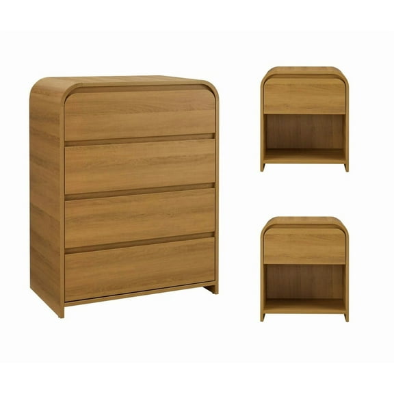 Better Homes & Gardens Juliet 4 Drawer Dresser and 2 Nightstands Bedroom Set, Light Honey