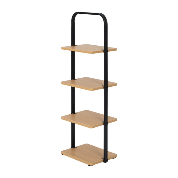 Better Homes & Gardens Juliet 4-Tier Shoe Rack, Matte Black and Light Honey Wood, Holds Up to 4 Pairs