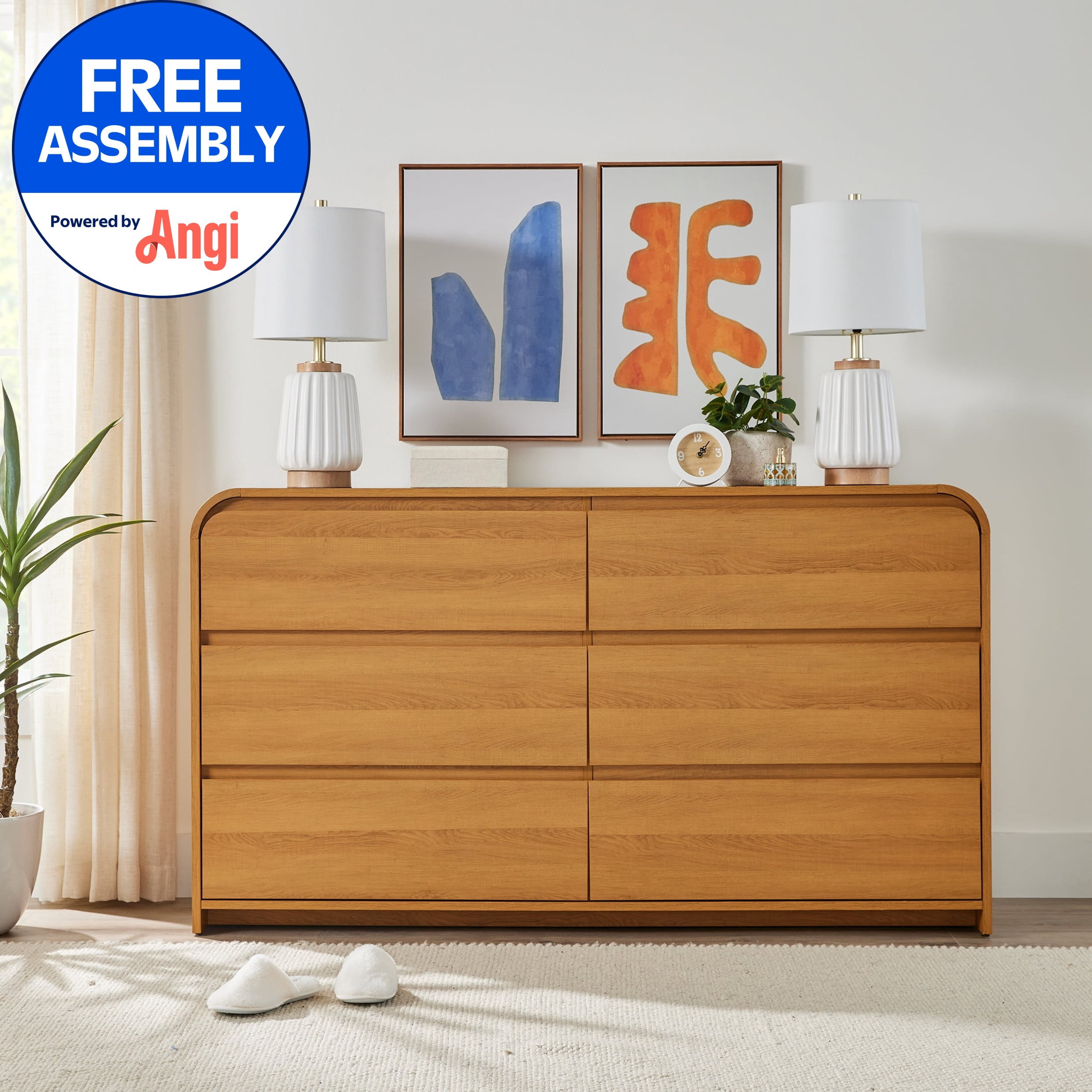 Better Homes & Gardens Juliet 6 Drawer Dresser, 64" Wide, Light Honey