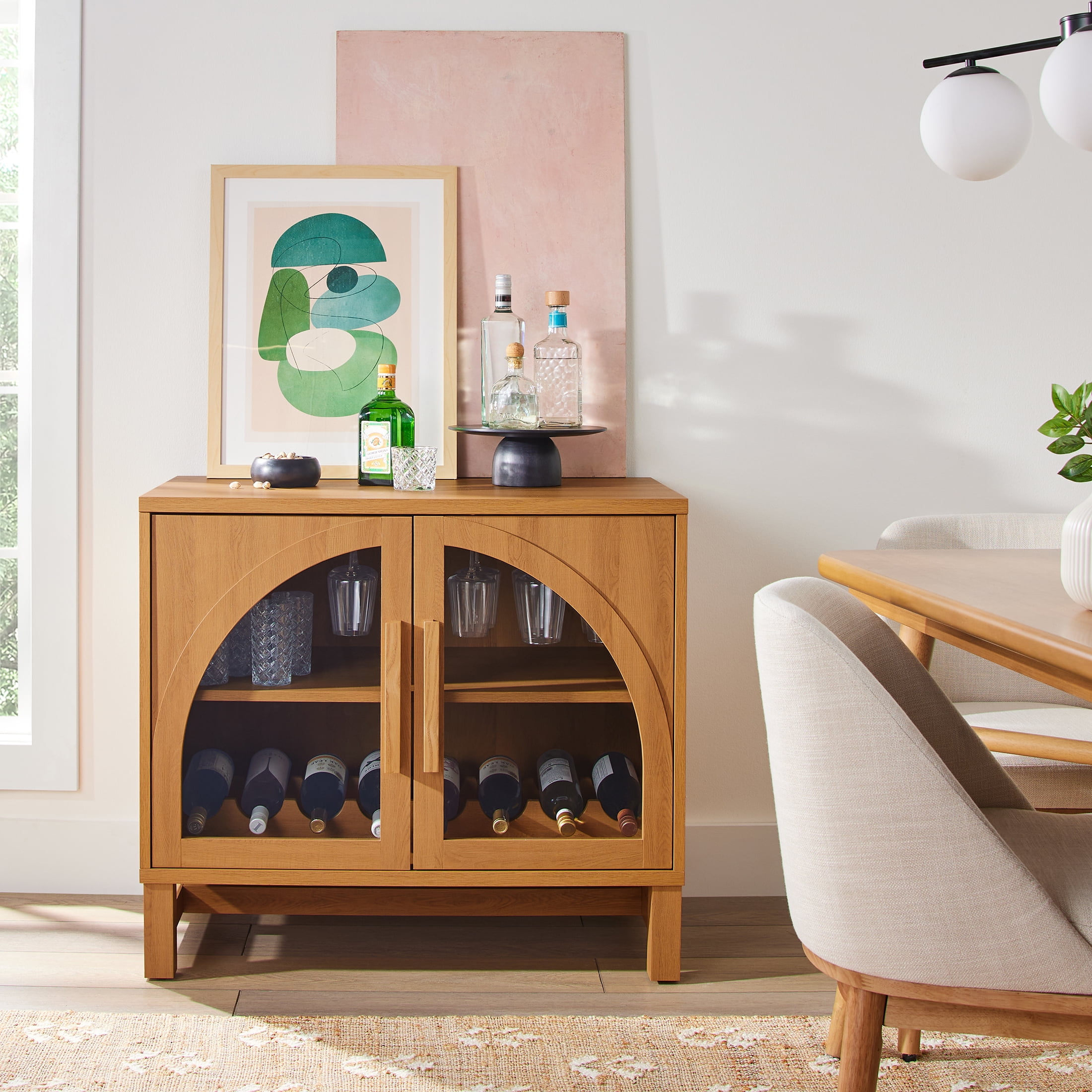 Better Homes & Gardens Juliet Arch Door Kitchen Cabinet, Light Honey Finish - Walmart.com