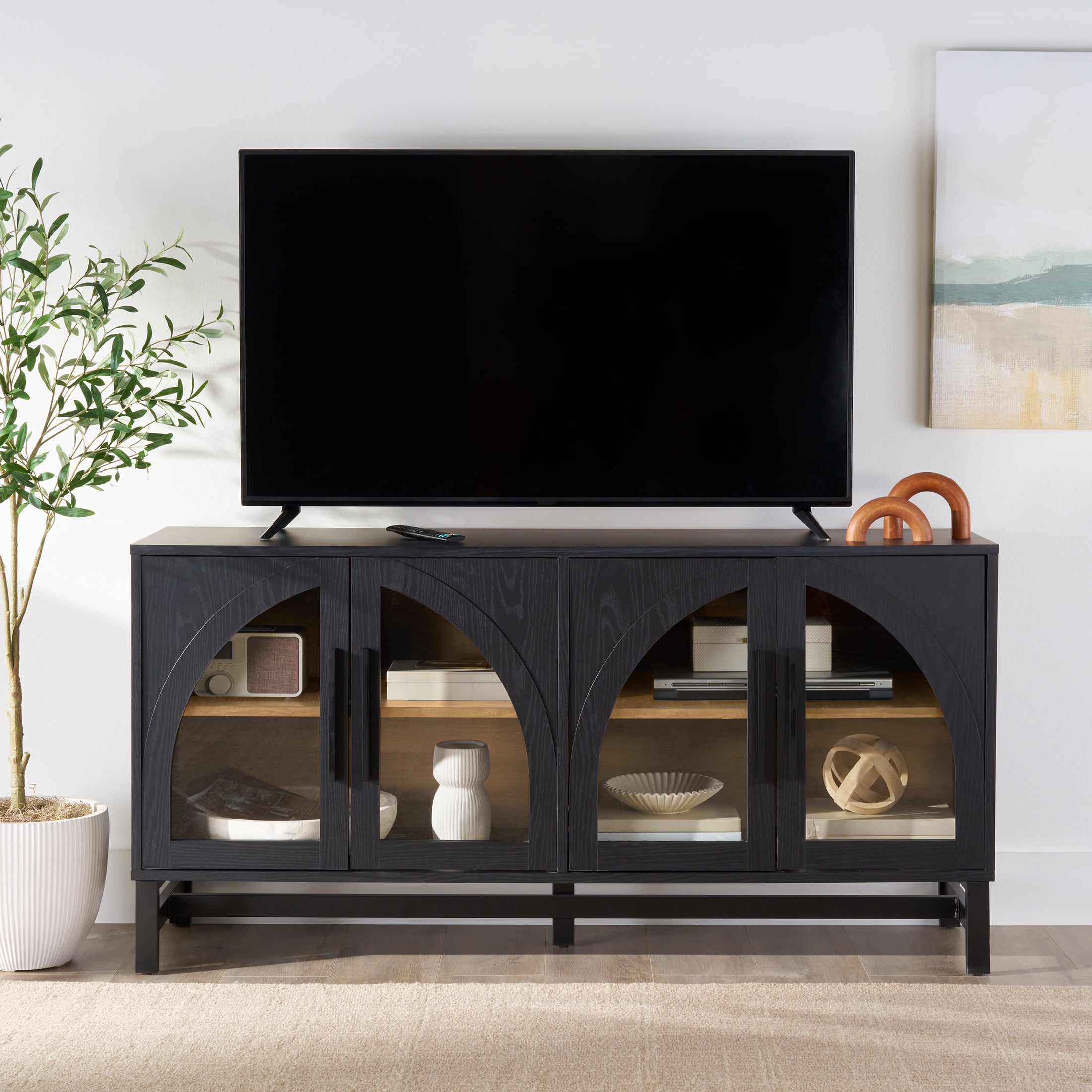 Better Homes & Gardens Juliet Arch TV Stand for TVs up to 65", Black Wood Finish - Walmart.com