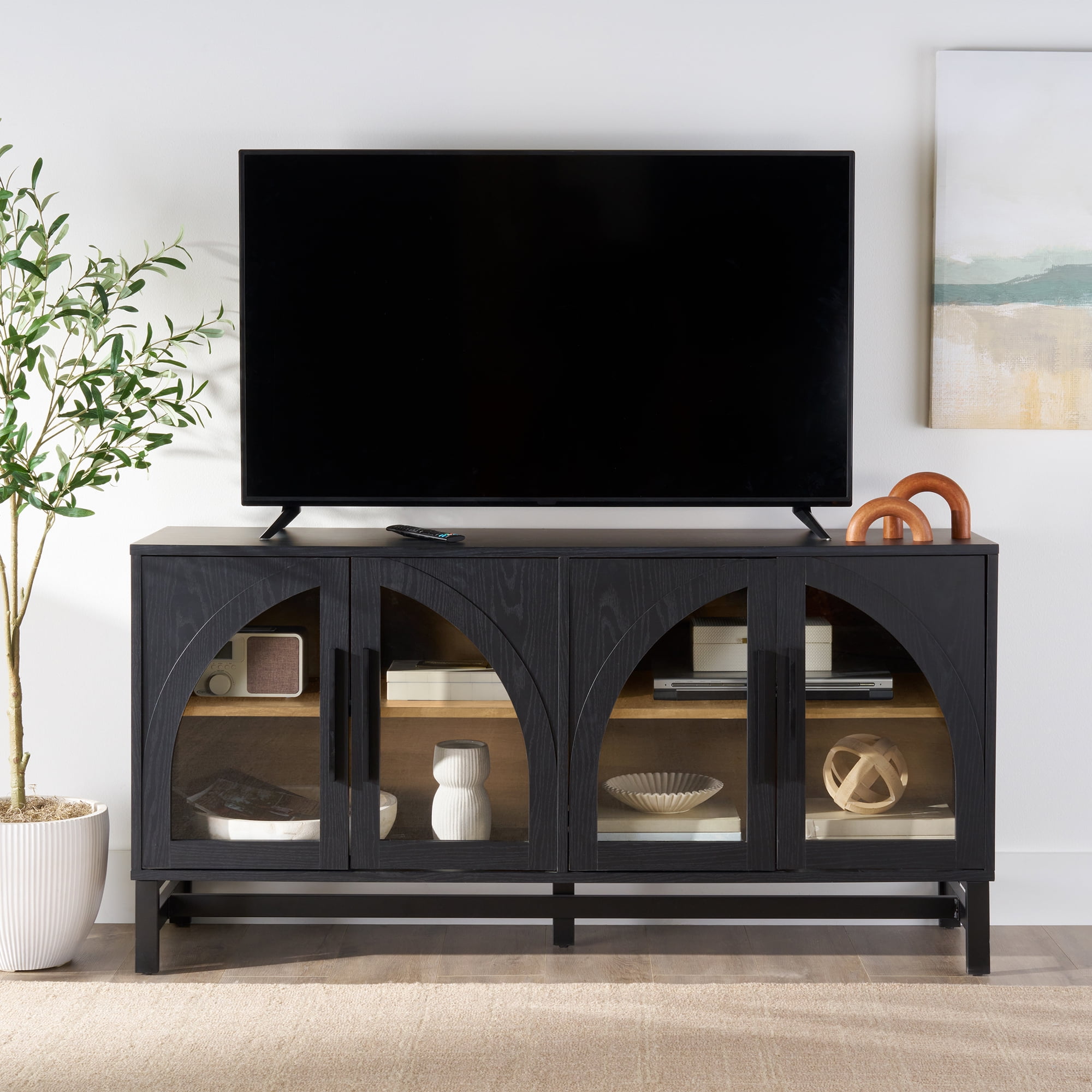 Better Homes & Gardens Juliet Arch TV Stand for TVs up to 65", Black Wood Finish