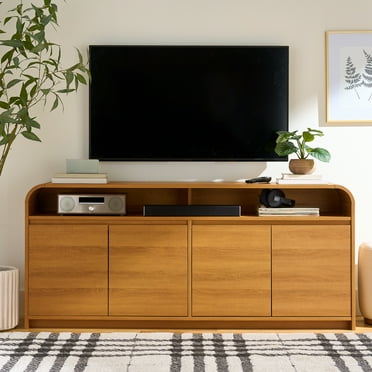 Better Homes & Gardens Juliet Curved TV Stand for TVs up to 75", Light Honey Finish