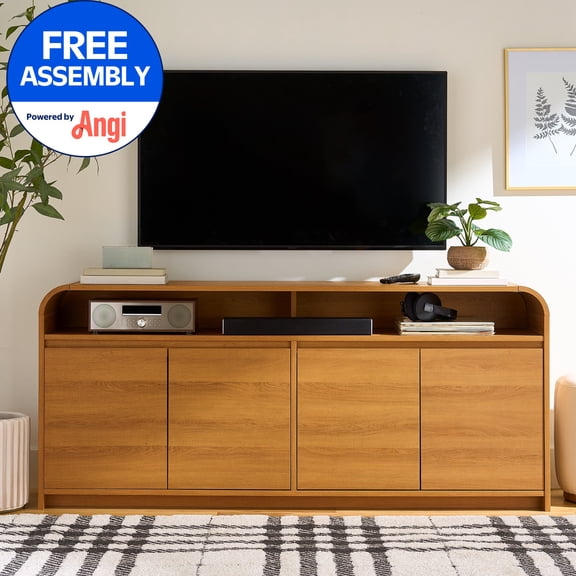 Better Homes & Gardens Juliet Curved TV Stand for TVs up to 75", Light Honey Finish