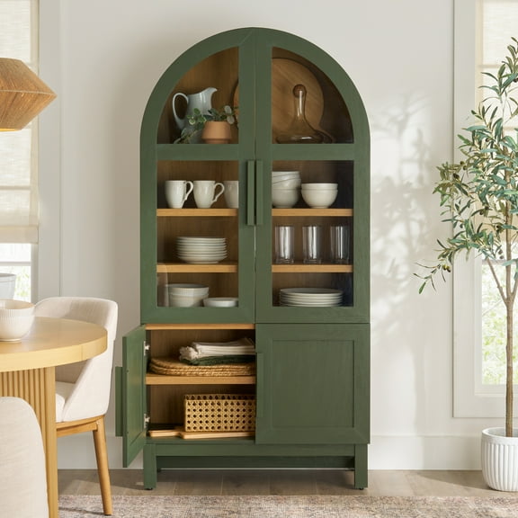 Better Homes & Gardens Juliet Kitchen Rounded Arch Cabinet, Deep Green Finish