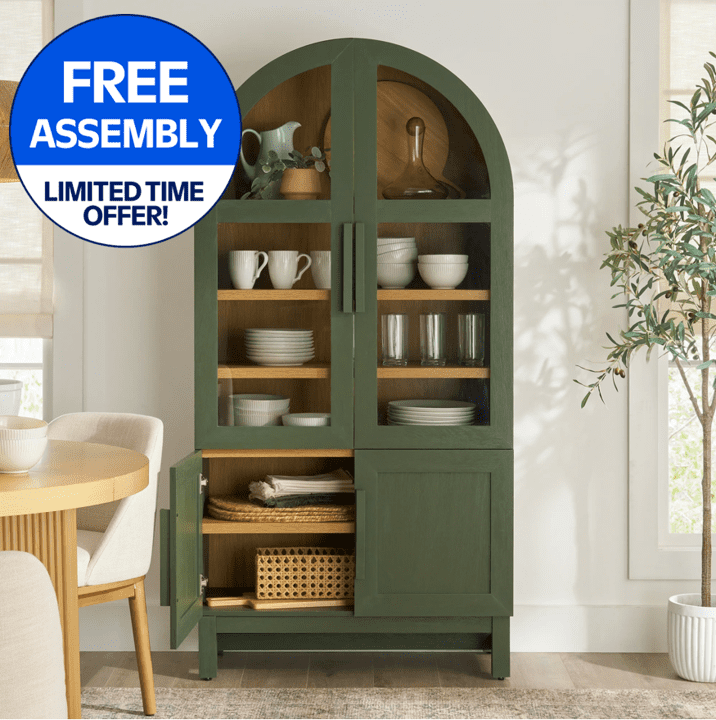 Better Homes & Gardens Juliet Kitchen Rounded Arch Cabinet, Deep Green Finish