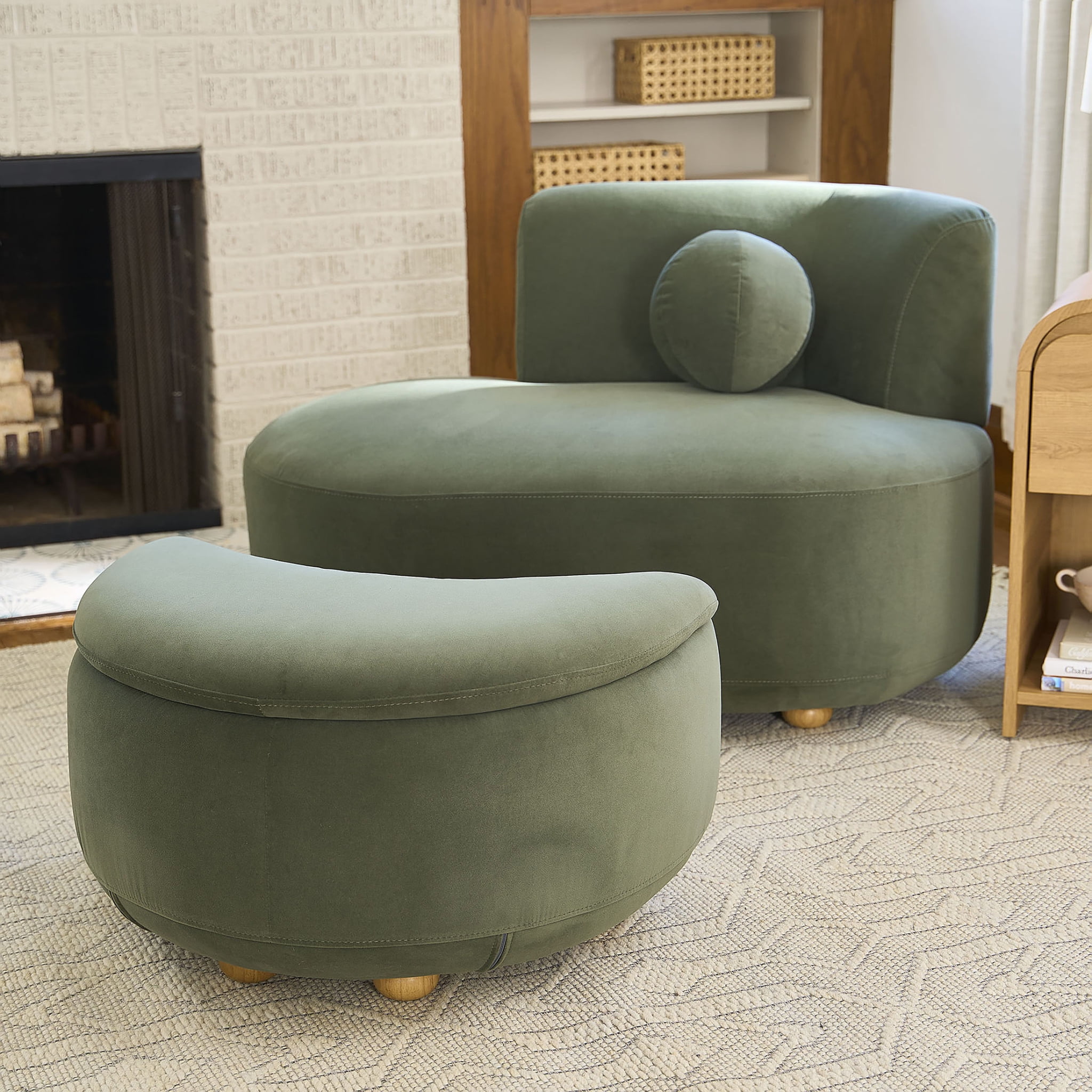 Better Homes Gardens Juliet Modern Velvet 45.28 Chaise Storage Ottoman Olive