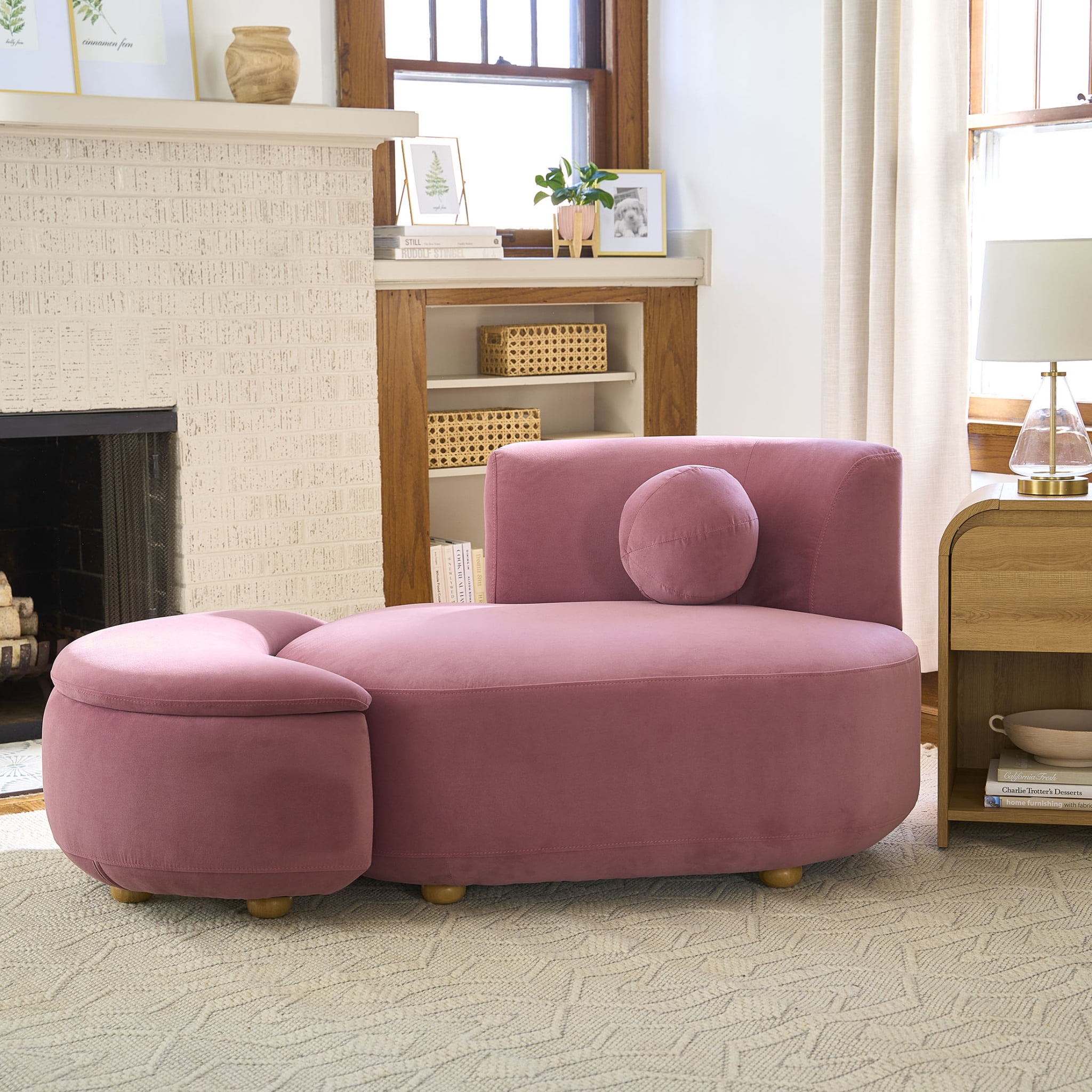 Better Homes & Gardens Juliet Modern Velvet Chaise & Storage Ottoman, Rose