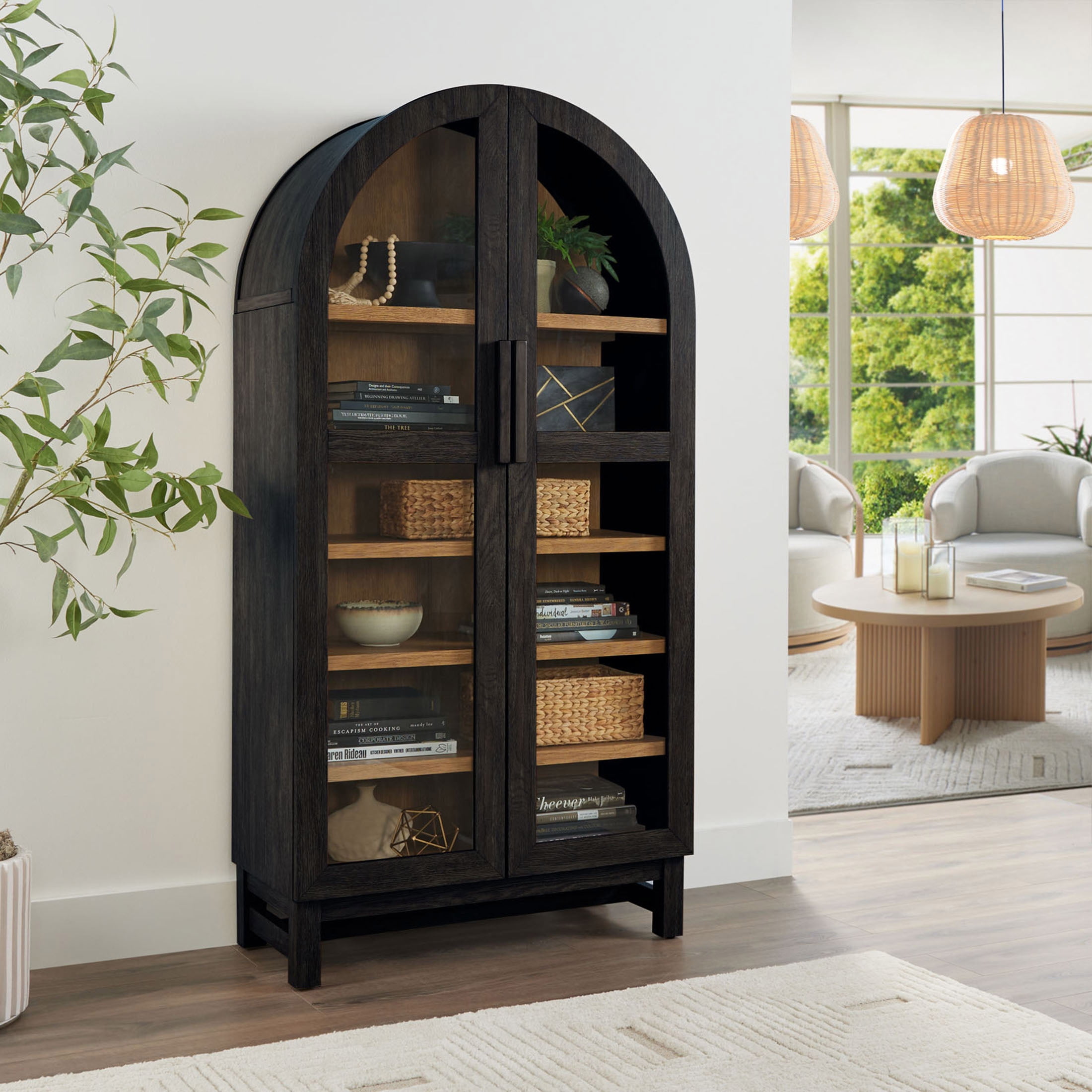 Better Homes & Gardens Juliet Solid Wood Frame Arc Cabinet, Black Finish