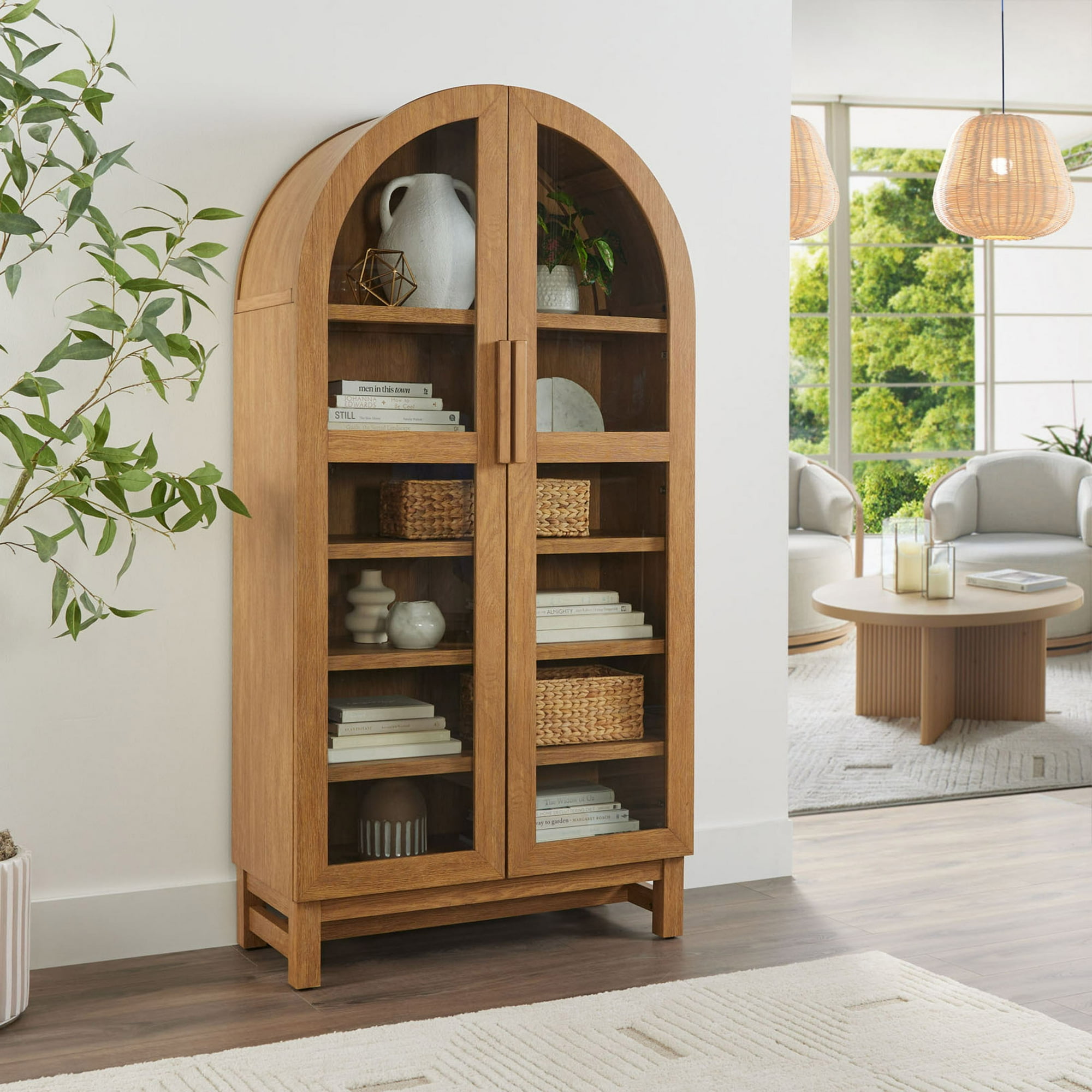 Better Homes & Gardens Juliet Arch Cabinet, Light Honey Finish