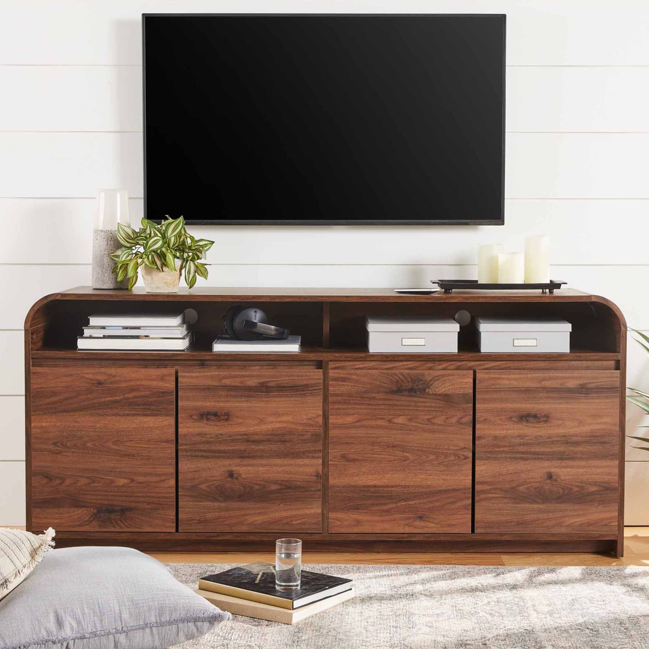 Better Homes & Gardens Juliet Curved TV Stand for TVs up to 75”, Walnut