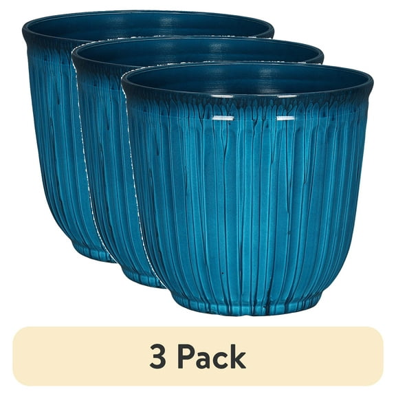 (3 pack) Better Homes & Gardens 10.7" D x 9.7" H Kamala Light Blue Recycled Resin Planter