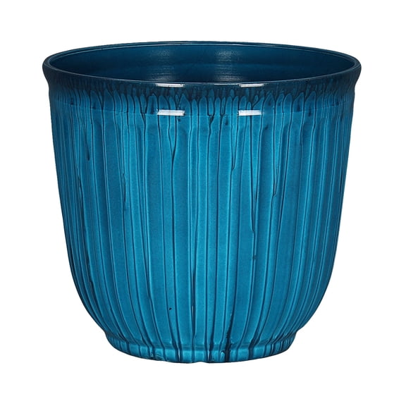 Better Homes & Gardens Kamala Round Recycled Resin Planter, Blue, 15.7 in x 15.7 in x 14.1 in