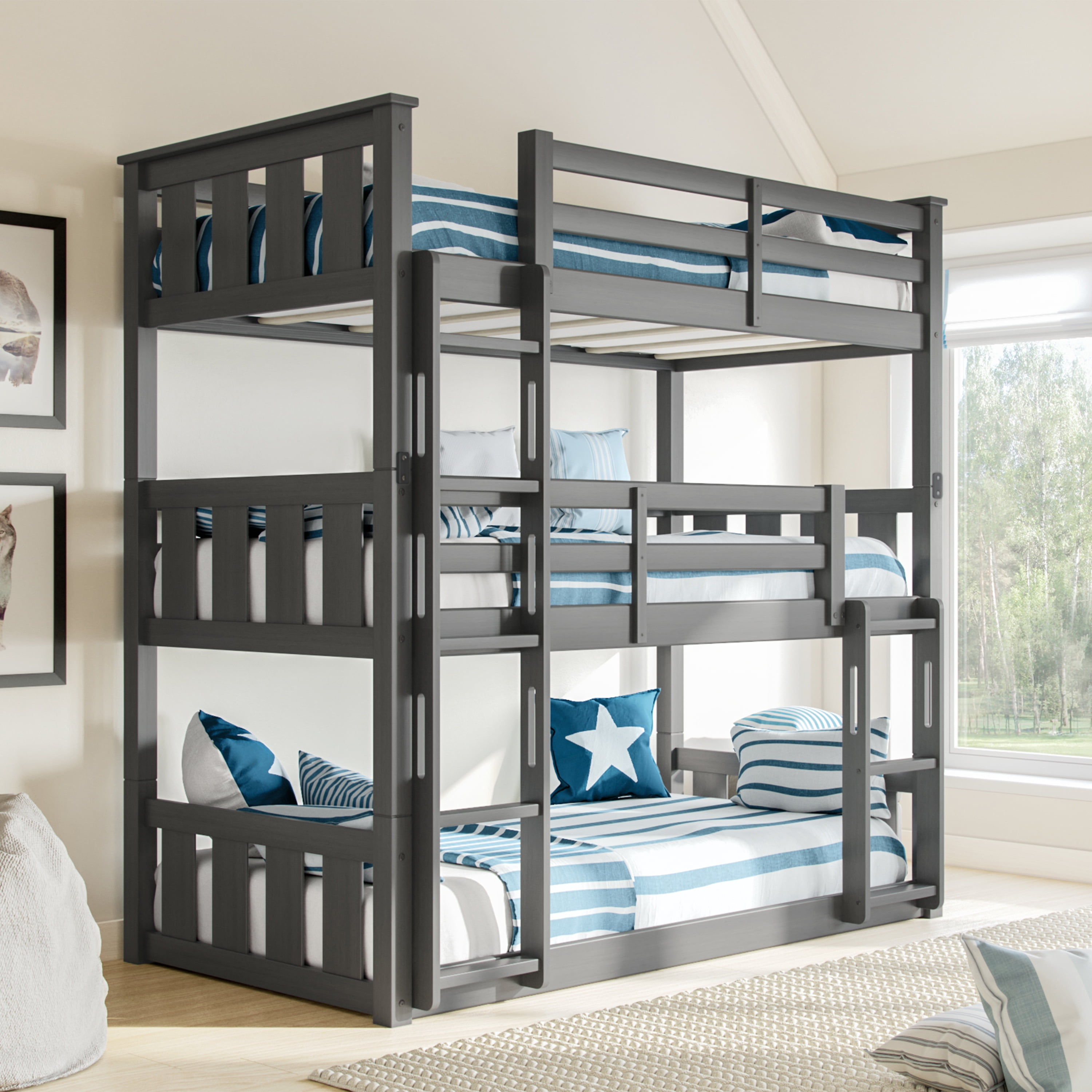 Better Homes & Gardens Kane Triple Bunk Bed, Gray