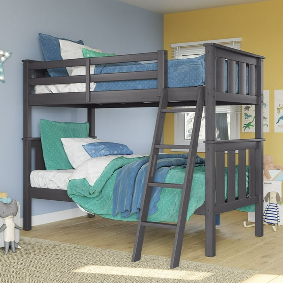 Better Homes & Gardens Kane Twin Over Twin Bunk Bed, Gray Finish