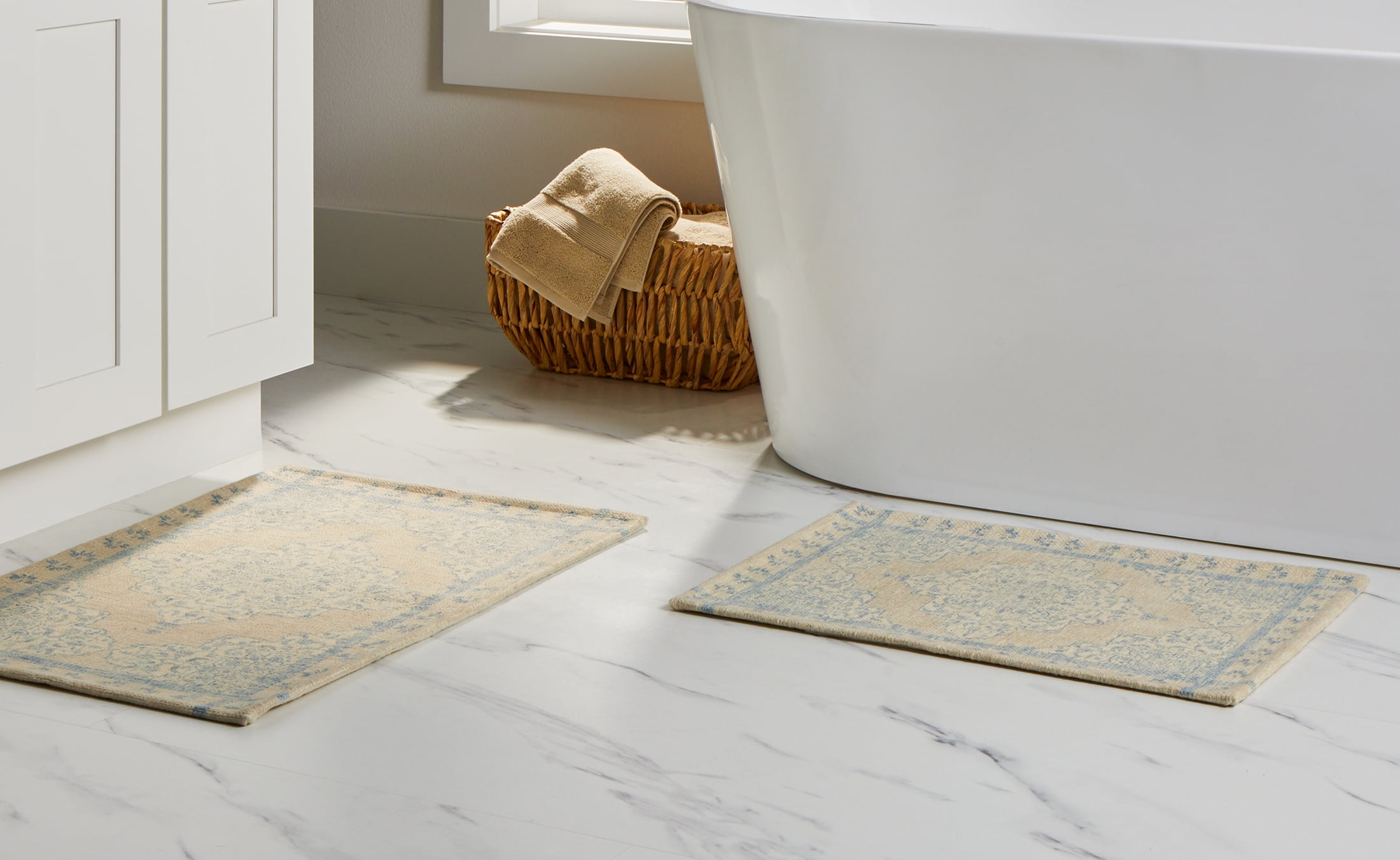 Better Homes & Gardens Beige Kaston Medallion 2-Piece Bath Rug Set, 17" x 24" & 20" x 30"
