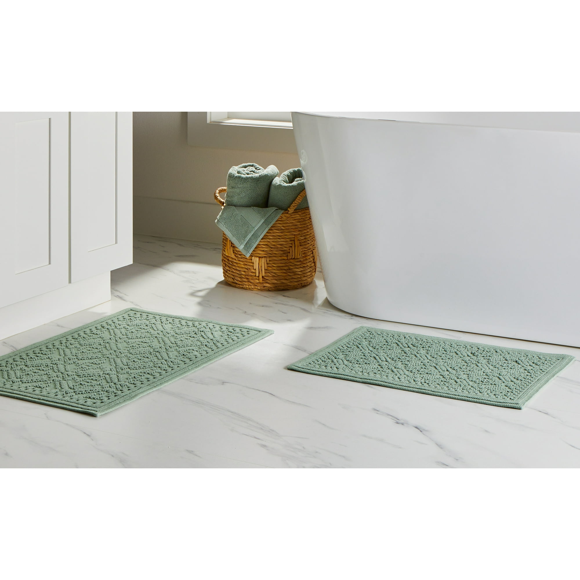 Better Homes & Gardens Katti Lattice 2 Piece Bath Rug Set, Green River, 17" x 24" & 20" x 30"