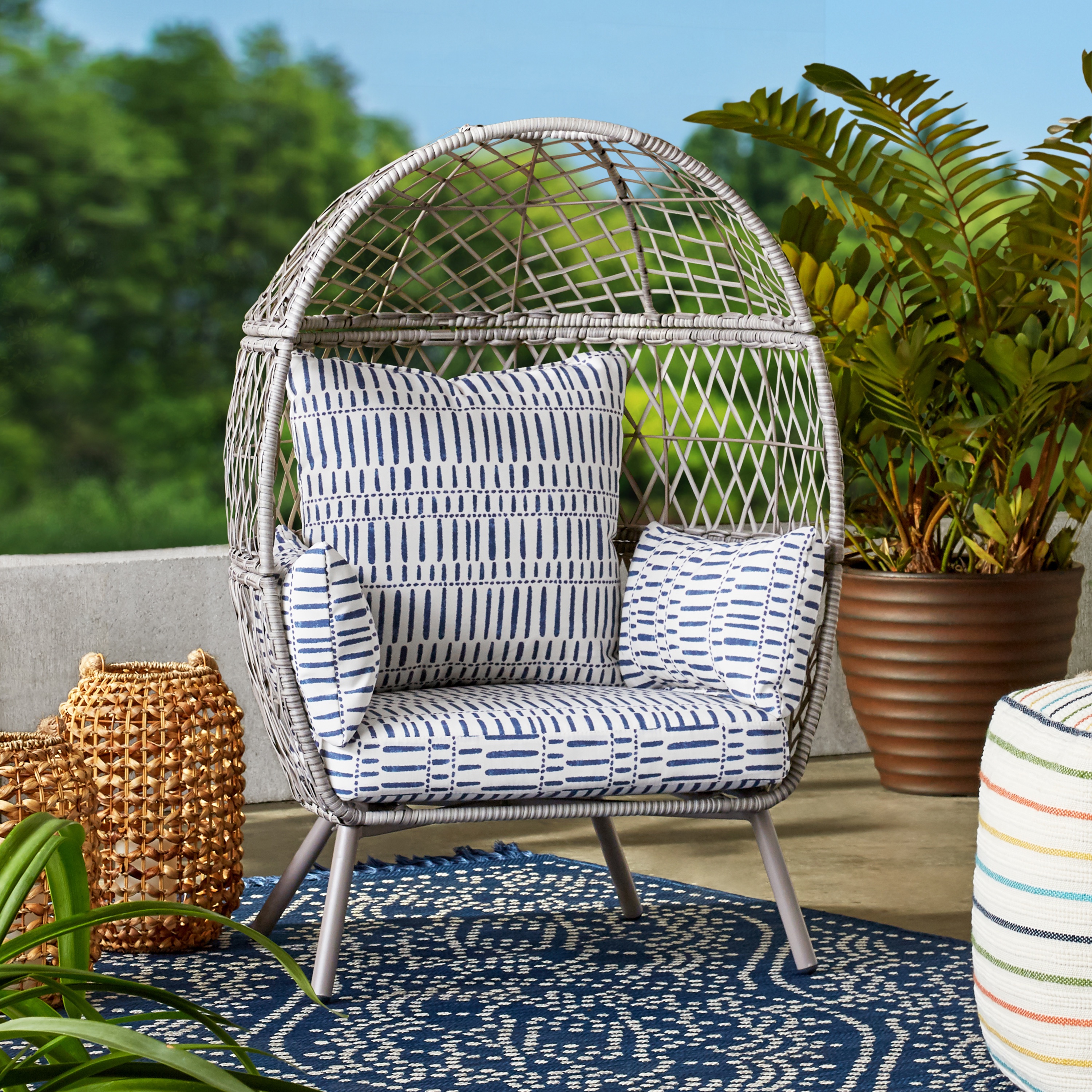 Better Homes & Gardens Kid's Ventura Outdoor Stationary Wicker Woven Egg Chair, Gray - image 1 of 7