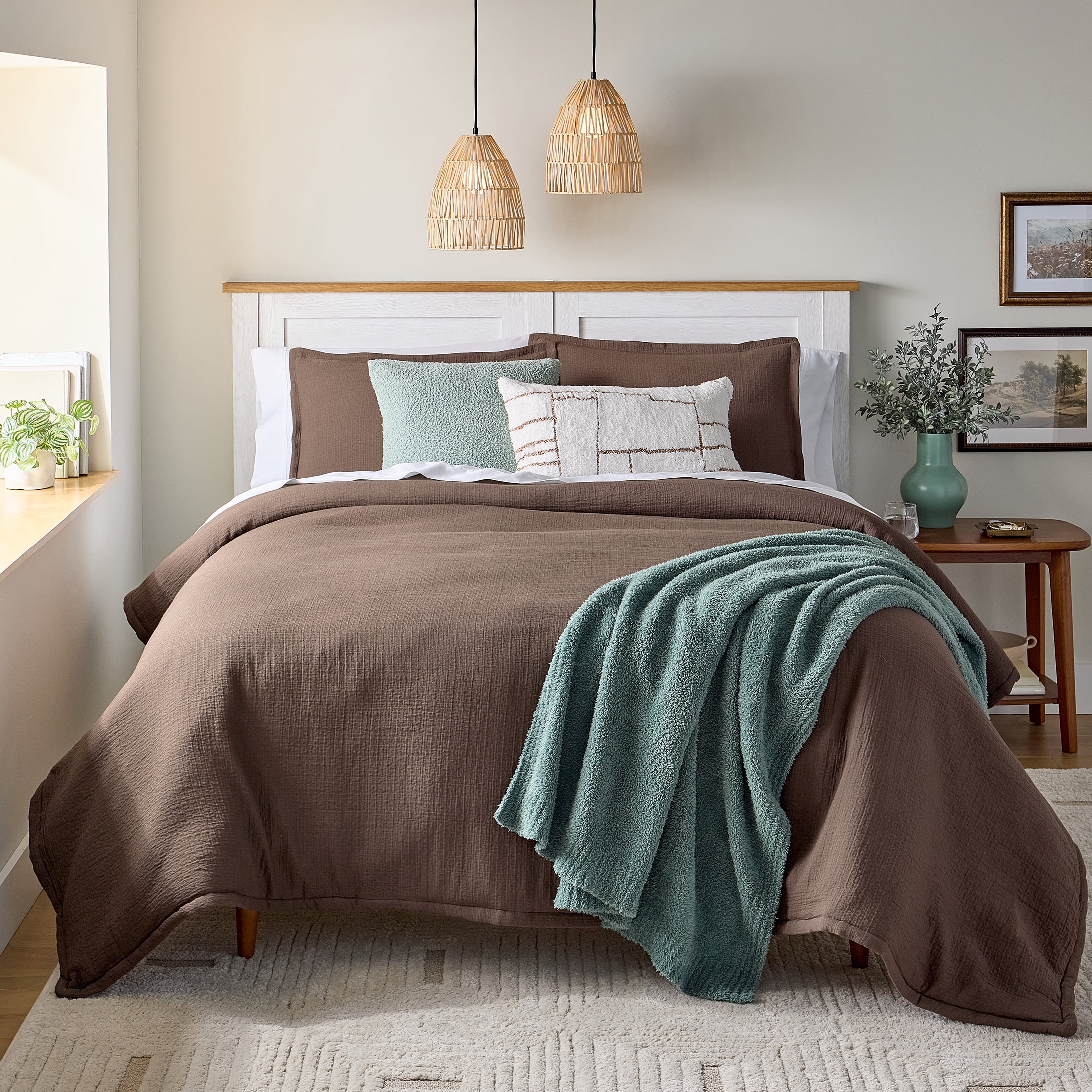 Better Homes & Gardens All-Season King Comforter Set, 3-Piece Brown Gauze