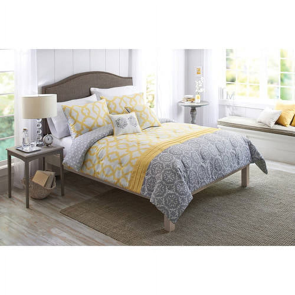 Better Homes & Gardens King Medallion Yellow & Gray Comforter Set, 5 Piece