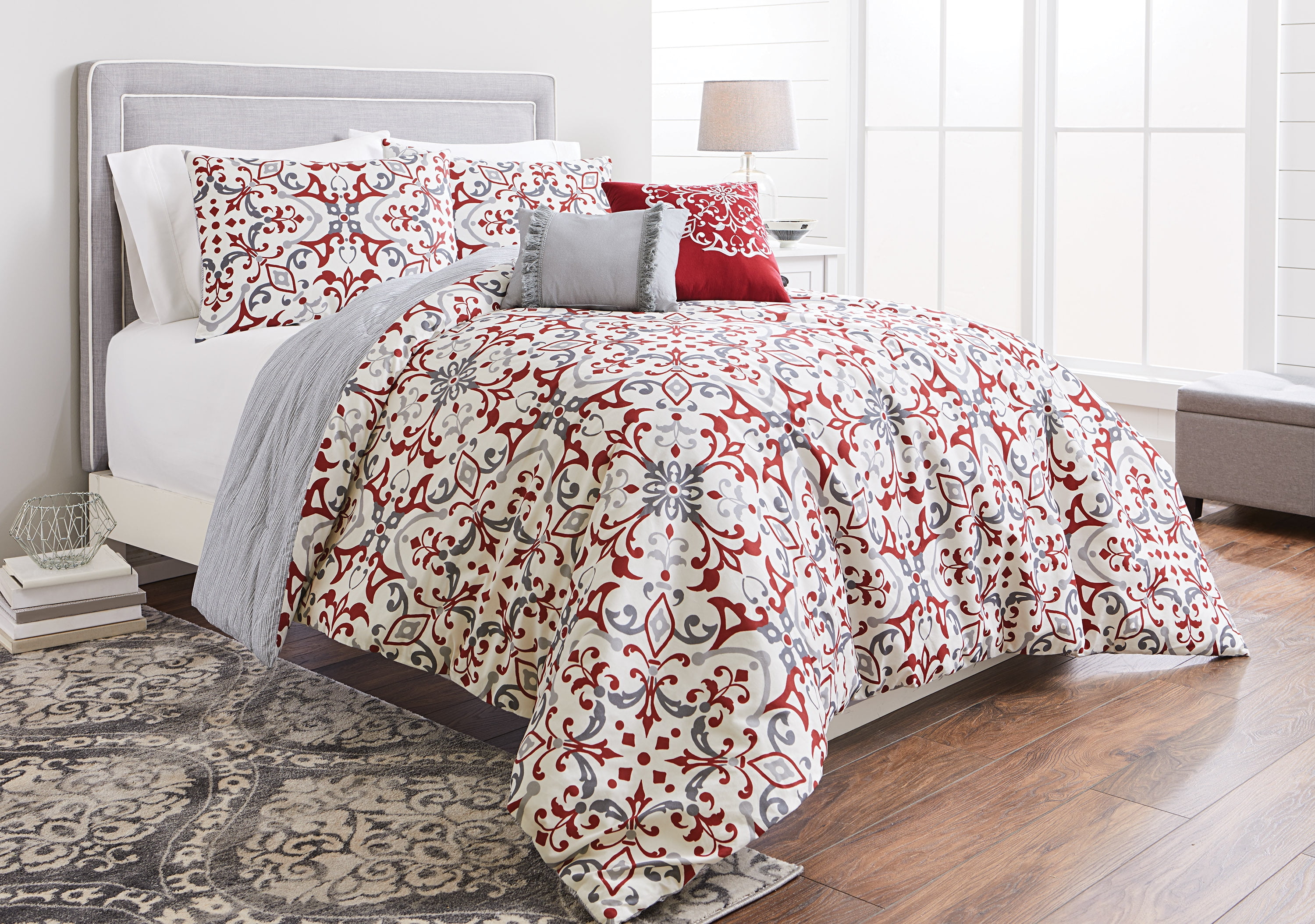 Better Homes & Gardens King Scroll Red Comforter Set, 5 Piece - Walmart.com