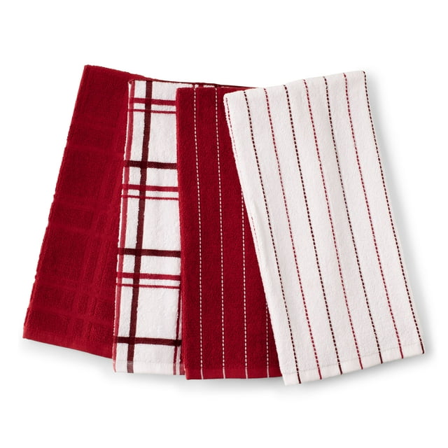 Better Homes & Gardens Kitchen Towel Set, Red, 4 Count