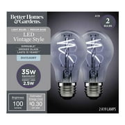 Better Homes & Gardens LED Vintage Light Bulb, A19 35 Watts Smoke Spiral Filament, E26, Dim - 2 Pk
